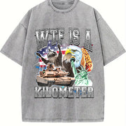 WTF Is a Kilometer Meme Retro Vintage Washed T-Shirt in Gray