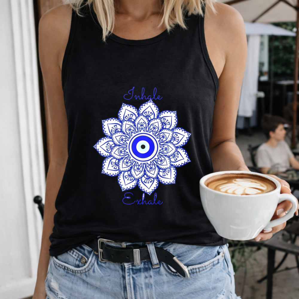 Mandala Eye Crew-neck Sleeveless Vest Outdoor Women's Color Cotton Tank Top in Black