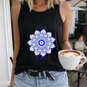 Mandala Eye Crew-neck Sleeveless Vest Outdoor Women's Color Cotton Tank Top in Black
