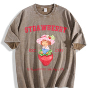 Adult Strawberry Shortcake Red Berry Dessert for HerHim vintage washed oversized T-shirt in Brown