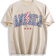 America Lightening Bolt USA vintage washed oversized T-shirt in Beige