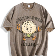 Cauliflower Club Veggie Lover Retro Cartoon Vintage Washed T-Shirt in Brown