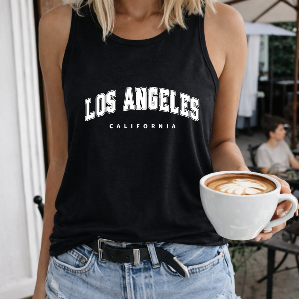 Los Angeles California Women's Color Cotton Tank Top in Black