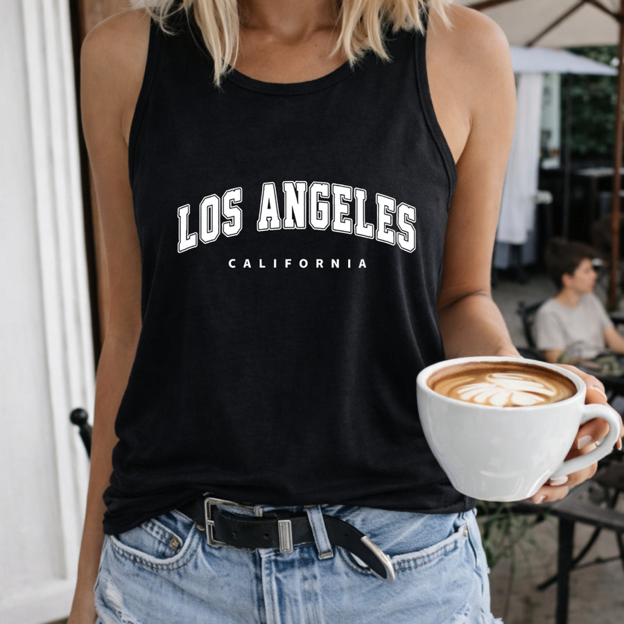 Los Angeles California Women's Color Cotton Tank Top in Black