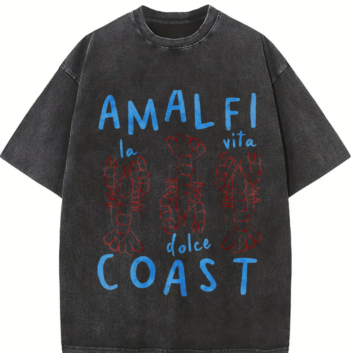 Amalfi Coast Lobster vintage washed oversized T-shirt in Black