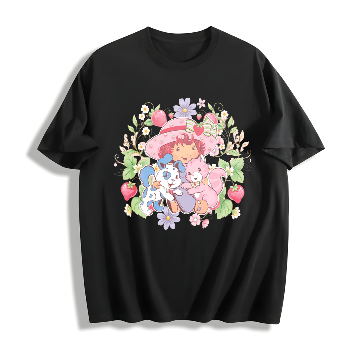 Strawberry Shortcake Cotton T-Shirt in Black