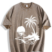 Tropical Palm Sunset Vintage Washed T-Shirt in Brown
