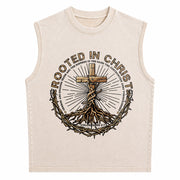 Rooted in Christ Jesus Vintage Washed Tank Top in Beige