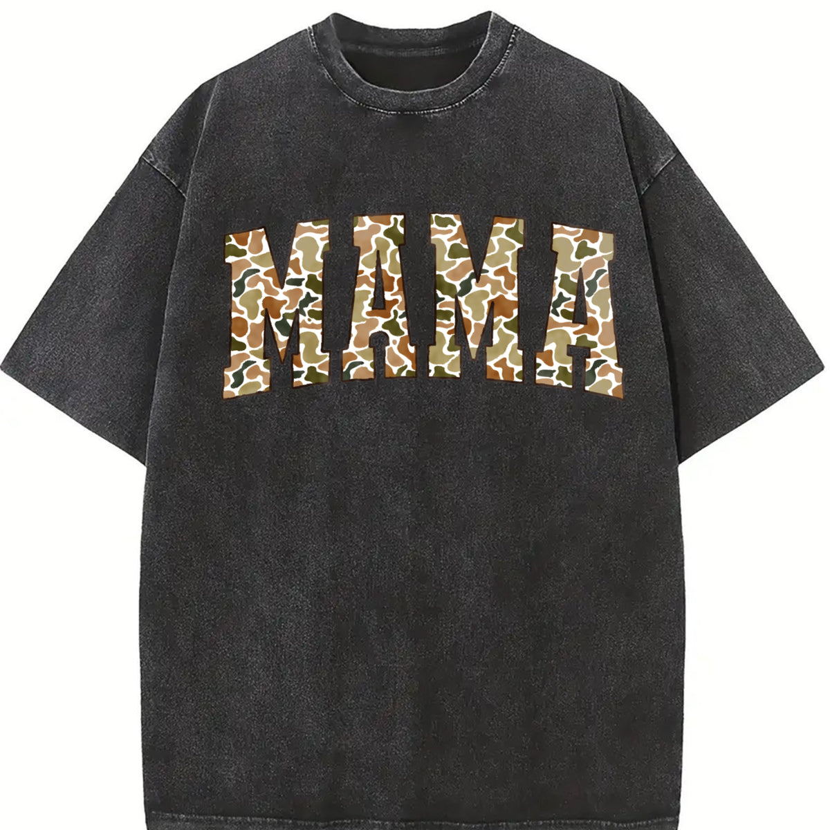 Camouflage Mama Army Mom Vintage Washed T-Shirt in Black