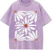 Boho Daisy Botanical Knit vintage washed oversized T-shirt in Purple