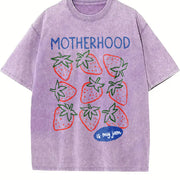 Motherhood Is My Jam Strawberry Pun Mom Life Vintage Washed T-Shirt in Purple