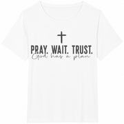 Pray Wait Trust Religious Cotton T-Shirt in White