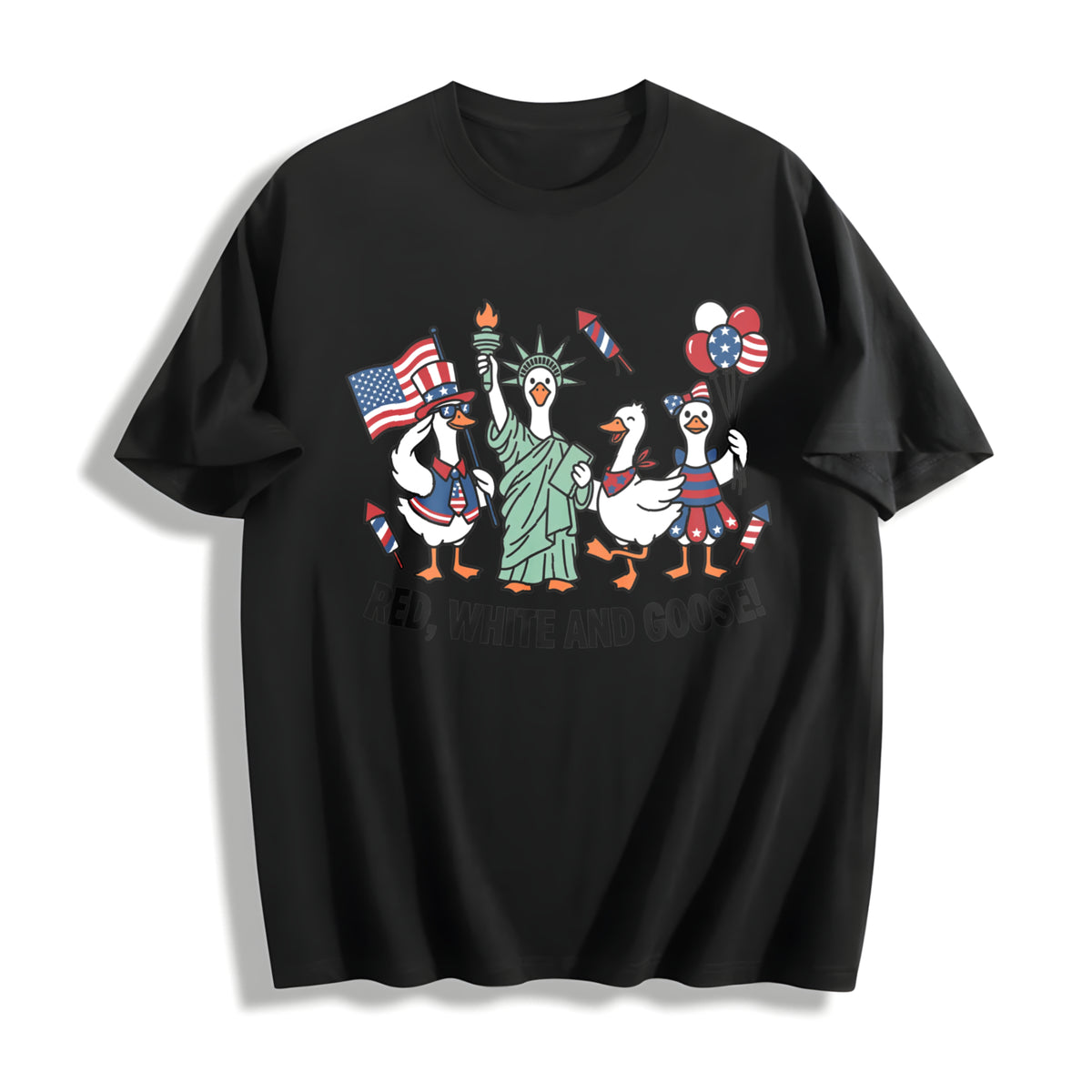 Red White and Goose Cotton T-Shirt in Black