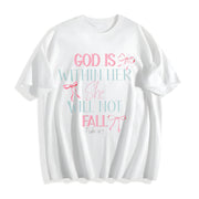 GOD IS Within SHE WILL NOT FALL Cotton T-Shirt in White