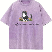 Cat Meme Rage Consumes Me Vintage Washed T-Shirt in Purple