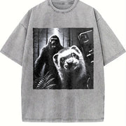 Retro Ferret Selfie with Bigfoot 90s Vintage Washed T-Shirt in Gray