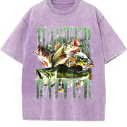 Master Baiter Bass Fishing Fisher Papa Dad Happy Fathers Vintage Washed T-Shirt in Purple