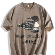 Stupid Canadian Wolf Bird Vintage Washed T-Shirt in Brown