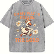 Praise the Lord Bible Verse Vintage Washed T-Shirt in Gray