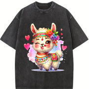 With Llama Hair Accent for Winter Vintage Washed T-Shirt in Black