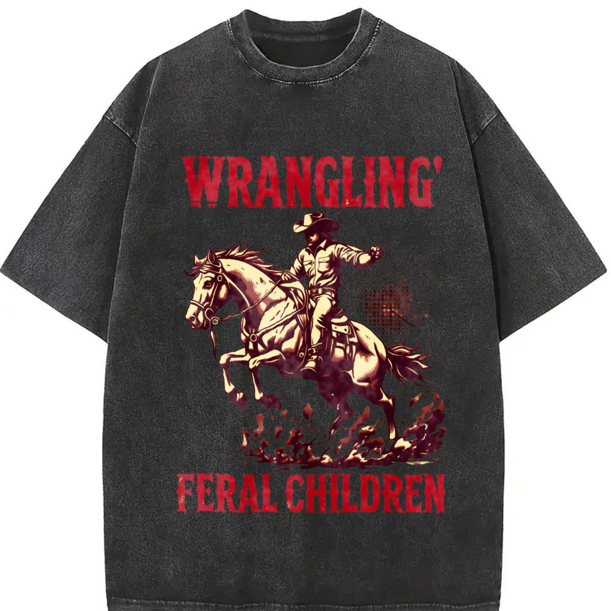Retro Wranglin' Feral Children Raccoon 90s Vintage Washed T-Shirt in Black