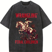 Retro Wranglin' Feral Children Raccoon 90s Vintage Washed T-Shirt in Black