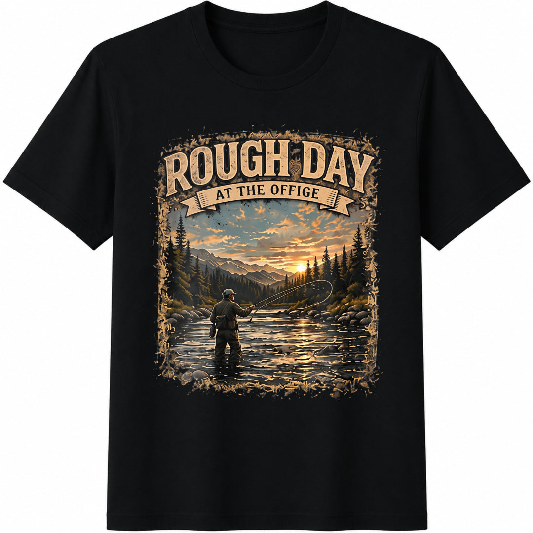 Rough Day at the Office Fly Fishing Cotton T-Shirt in Black