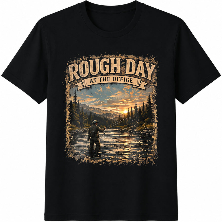 Rough Day at the Office Fly Fishing Cotton T-Shirt in Black