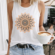 Ornamental Mandala Women's Color Cotton Tank Top in White