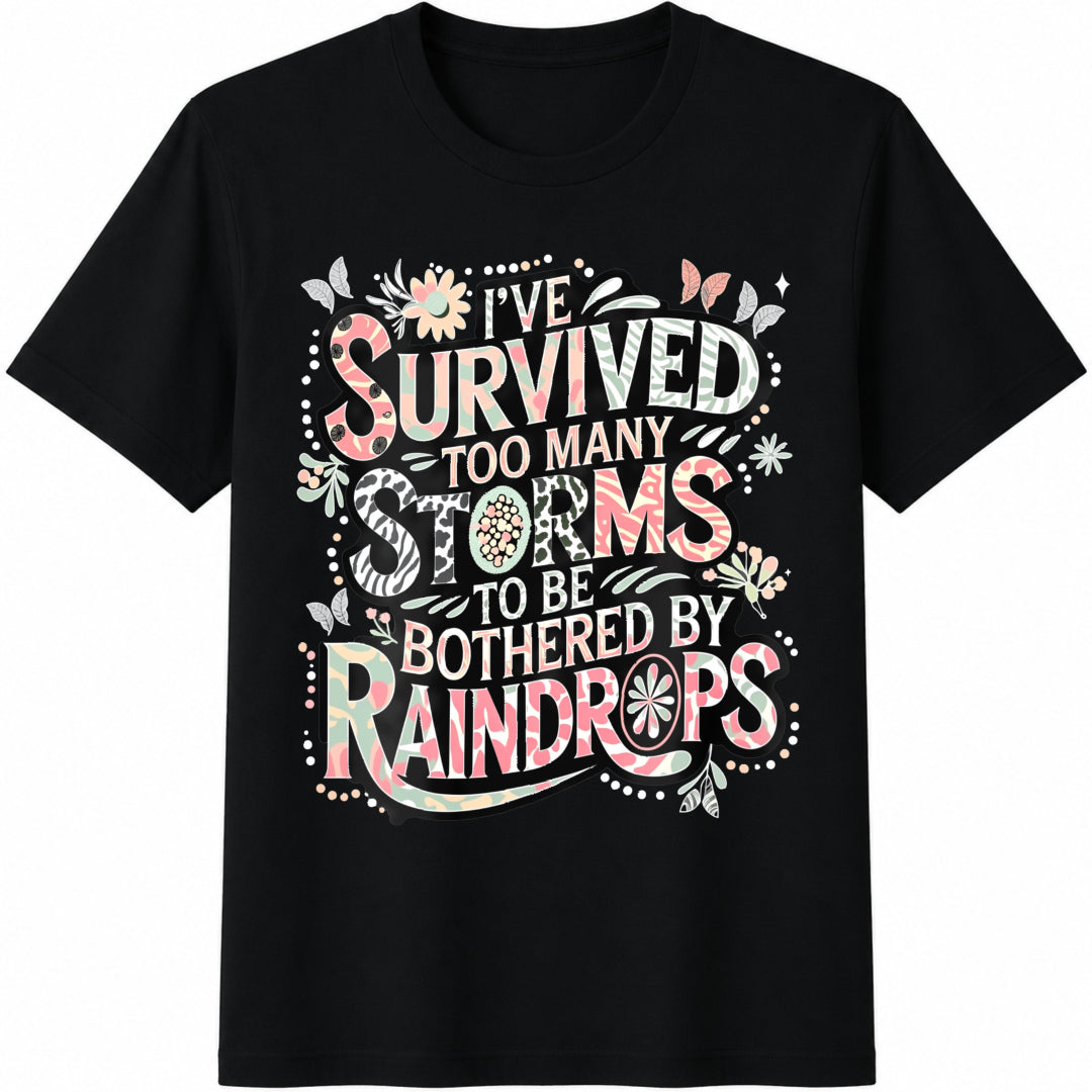 Motivational Quote with Floral & Butterfly Accents Cotton T-Shirt in Black