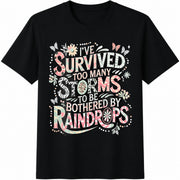 Motivational Quote with Floral & Butterfly Accents Cotton T-Shirt in Black