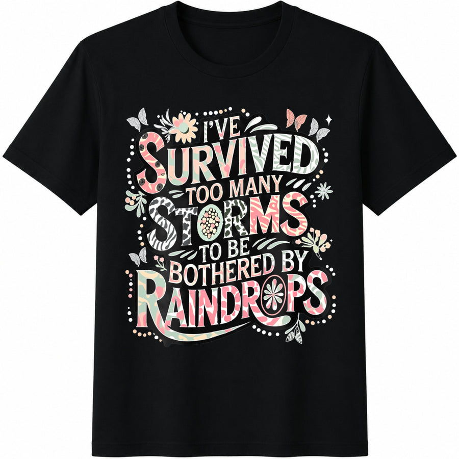 Motivational Quote with Floral & Butterfly Accents Cotton T-Shirt in Black