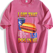 Hot Dog I Got That Dog in Me Retro Food Humor Fast Food Vintage Washed T-Shirt in Red