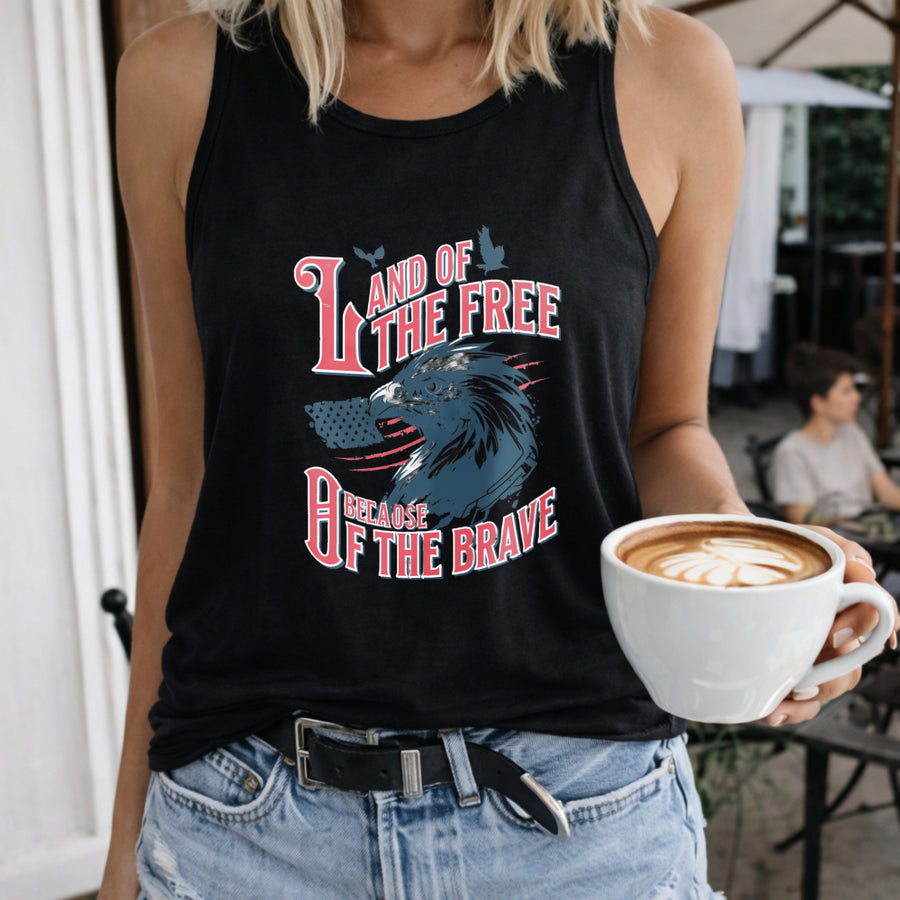 Land of the Free Because of the Brave Fourth of July Women's Color Cotton Tank Top in Black