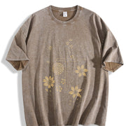 Christian Cross Floral Faith Vintage Washed T-Shirt in Brown