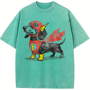 Dachshund Superhero – Wiener Dog for Comic Fans vintage washed oversized T-shirt in Blue