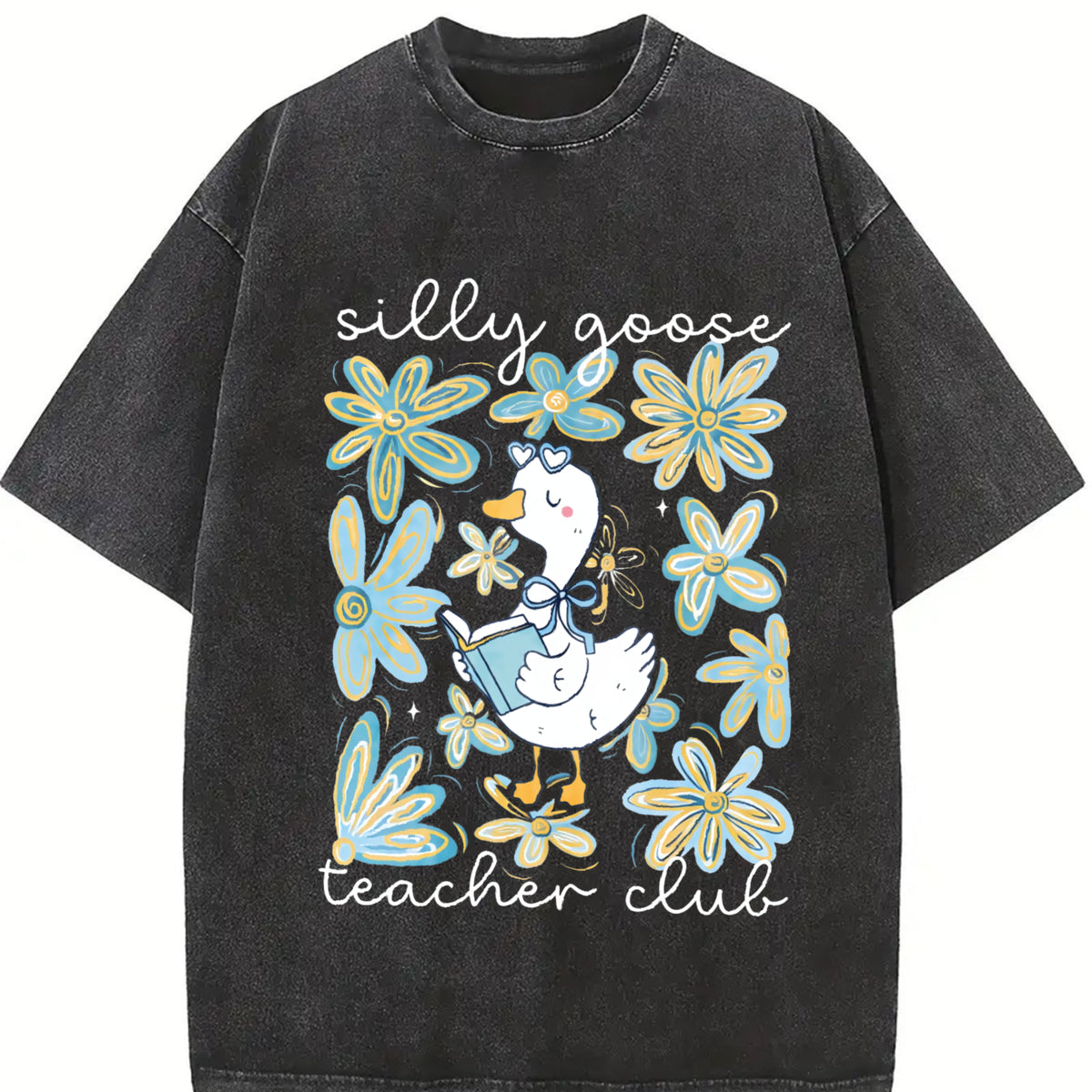 Silly Goose Teacher Club Vintage Washed T-Shirt in Black
