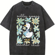 Silly Goose Teacher Club Vintage Washed T-Shirt in Black