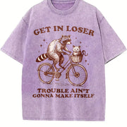 Get in Loser Raccoon Cat Animal Vintage Washed T-Shirt in Purple