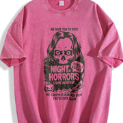 Retro We Dare You to Visit Night of Horrors Vintage Washed T-Shirt in Red
