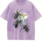 Spider Moon 90s Retro ® Gothic Dark Art Y2k Vintage Washed T-Shirt in Purple