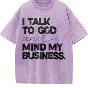 Speak With God And Mind My Business Black Bold vintage washed oversized T-shirt in Purple