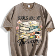 Retro Floral Book Lover Vintage Washed T-Shirt in Brown