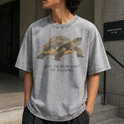 Slow Motion Over No Motion Turtle Vintage Washed T-Shirt in Gray