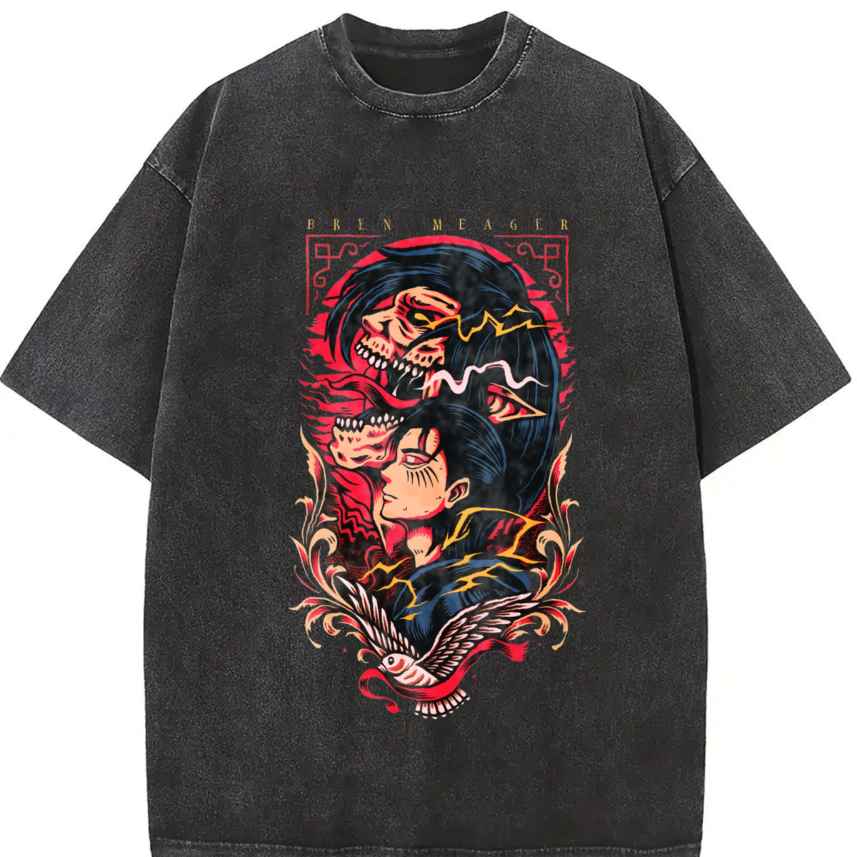 Hot-Blooded Anime2 Attack on Titan Eren Jaeger Manga vintage washed oversized T-shirt in Black