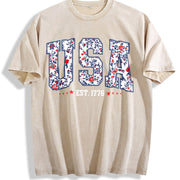 Floral USA America Vintage Washed T-Shirt in Beige