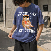 Even Baddies Get Saddies Cat Vintage Washed T-Shirt in Blue