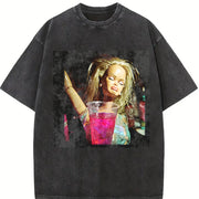 Glam Doll Toasting Vintage Washed T-Shirt in Black