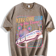 Please Stand Clear of the Doors Vintage Washed T-Shirt in Brown