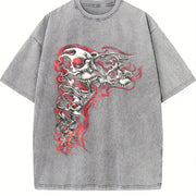 Y2K Gothic Punk Flaming Skulls Biker Grunge Affliction Vintage Washed T-Shirt in Gray